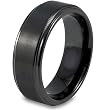 Ridged-Edge Black Plated Brushed And Polished Tungsten Carbide Ring (8.0mm) - Sizes 8 - 13