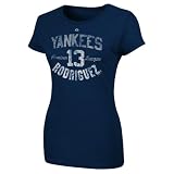 MLB Alex Rodriguez New York Yankees Women's Short Sleeve Crew Neck Tee (Athletic Navy, Large)