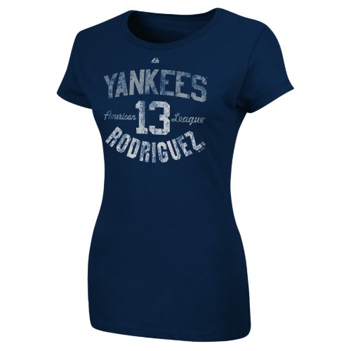 MLB Alex Rodriguez New York Yankees Women's Short Sleeve Crew Neck Tee (Athletic Navy, Large)