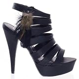Rabia Strappy Open Toe Feather Gladiator Cage Platform Stiletto Sandal