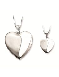 Just Like Mommy Collection Sterling Silver Polished & Satin Finish Yin Yang Design Heart Locket Pendant Necklace Set with 14" & 18" Box Chain