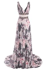 V-neck Chiffon Beaded General Print Evening Dress/Prom Dress 
