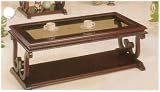 BEAUTIFUL CHERRY FINISH COFFEE TABLE WITH GLASS INSERT