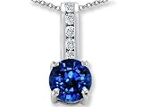 1.35 cttw 14k White Gold Plated Silver Created Tanzanite and Genuine White Topaz Pendant - Gold Plated Silver