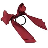 Kobwa(TM) Fashion Wine Red Double Layer Bow Ribbon Nylon Cloth Hair Band Ties With Keyring