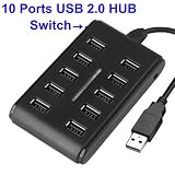 LUPO 10 Ports High Performance USB 2.0 HUB, Plug and Play (Black) Electronics