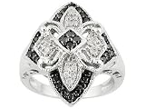 .50CTW WHITE AND IRRADIATED BLACK DIAMOND PLATINUM OVER STERLING SILVER RING