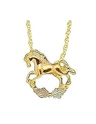Stamper Black Hills Gold Horse Pendant Necklace. 12K Gold Leaves Adorn 10K Horse. Gold Filled Chain. N068