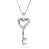 10k White Gold Key-To-My-Heart Diamond Pendant (1/6 cttw, I-J Color, I2-I3 Clarity)