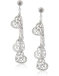 Sterling Silver Italian Rhodium Plated Filigree Heart Dangle Earrings