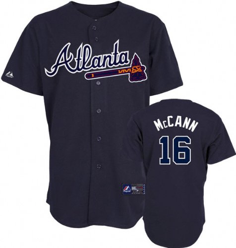 Brian McCann Jersey: Adult Majestic Alternate Navy Replica #16 Atlanta Braves Jersey