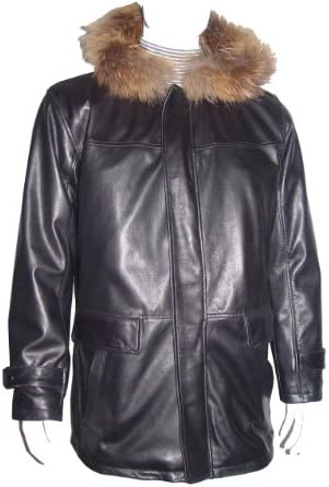 Nettailor Size M Mens Leather Coat with Hood The Parka Fox Fur Trim Fabric Li...
