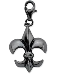 Sterling Silver Oxidized Large Fleur De lis with Lobster Clasp Charm