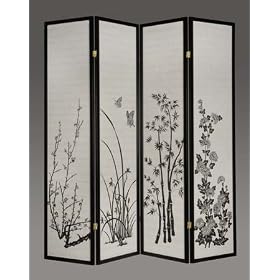 4 Panel Black Butterfly Print Oriental Shoji Screen / Room Divider
