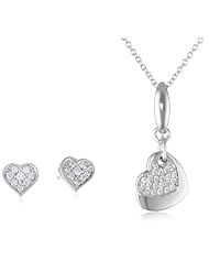 Myia Passiello "Hearts" Earrings and Pendant Necklace (18") Jewelry Set Made with Swarovski Zirconia