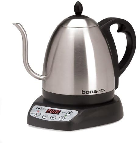 Bonavita BV382510V Electric 1.0 L Gooseneck Variable Temperature Kettle w/ Snap Mesh Tea Ball Infuser & 12 Oz. Chocolate Two-Tone Ceramic Custom Spooner Mug - Blue Inner (2 Pack)