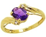14K Yellow or White Gold Oval Gemstone and Diamond Engagement Ring-Amethyst-full, half sizes from 5-8.5