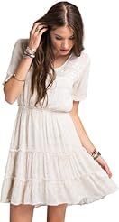 Cotton/Rayon Short Sleeves Elasticized   Waistline General Print Fitted Shirred Crinkled  Dress