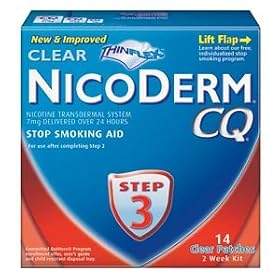 Nicoderm CQ Clear Step 3 Nicotine Patches, 14 Clear Patches, One Box, Exp date is October, 2011 thru April 2012