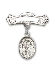 Sterling Silver Baby Badge with St. John of God Charm and Arched Polished Badge Pin