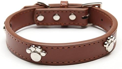 Leather Dog Collar with Paw Charm for large dogs Brown XL 18-22 inches 60 cm