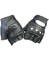 Black Leather Fingerless Motorcycle Biker Glove - Leatherbull (Free U.S. Shipping)