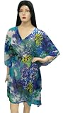 Decent Blue Color Sheer Printed Kaftan Cover up Tunic Top Valentine's Day Gift