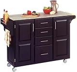 Large Black Finish Cart with Salt & Pepper Granite Top