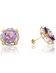 14k Two Tone Real Gold Two 4.9ct Amethyst Elegant Ladies Post Earrings