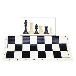 Best Value Tournament Chess Set - Filled Chess Pieces and Black Roll-Up Vinyl Chess Board
