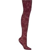 BURGUNDY WINE NICOLE MILLER FLORAL PAISLEY PATTERNED TIGHTS - S/M