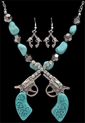 Western Necklace Set Double Pistol Silver and Turquoise by Silver Strike