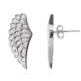 Eve's Addiction Angelic Sterling Silver CZ Wing Earrings