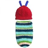 Foxnovo Cute Caterpillar Style Baby Infant Newborn Handmade Crochet Beanie Hat Clothes Baby Photograph Props (Blue)