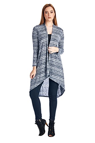 82 Days Women'S Hacci Open Front Stylish Long Cardigan - Print