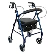 Drive Medical 8" Wheel Folding Deluxe Walkabout Lite Rollator with Loop Brakes, Padded Seat and Under Seat Pouch, Blue