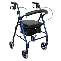 Drive Medical 8" Wheel Folding Deluxe Walkabout Lite Rollator with Loop Brakes, Padded Seat and Under Seat Pouch, Blue