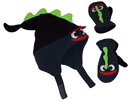 N'Ice Caps Boys 2 Ply MIcro Fleece Dino Design Hat And Mitten Set