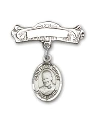 Sterling Silver Baby Badge with St. Luigi Orione Charm and Arched Polished Badge Pin