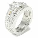 Sterling Silver Emerald Cut CZ Engagement Bridal Ring Set