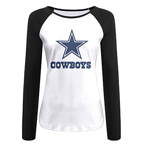 Creamfly Womens Dallas Blue Star Long Sleeve Raglan Baseball Tshirt