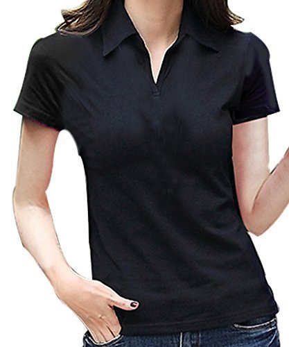 FACE N FACE Women's Cotton V Neck Polo Short Sleeve Casual Tops Tshirt