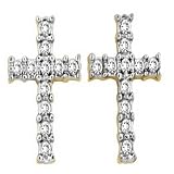 10K White Gold 0.11cttw Holy Elegance Prong Set Round Diamond Cross Earring