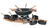 Trudeau Elite 3 in 1 Cast Iron Fondue Set with Bamboo Base, 26 Pieces