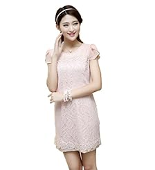 Short Sleeves Chiffon Stretchy Lace Floral Print Homecoming Dress/Party Dress/Wedding Dress/Midi Dress 