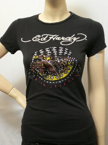 Ed Hardy Women Lady T-Shirt LA Bulldog Studs