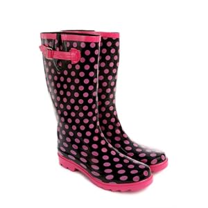 funky wellington boots black purple dots