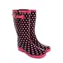 Purple dotted black wellington boots