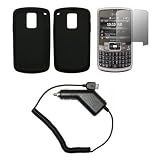 Black Silicone Gel Skin Cover Case + LCD Screen Protector + Rapid Car Charger for Samsung Jack i637