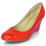 MQ23 Damen stylische Wedge Pumps in Lacklederoptik mit Keilabsatz 777-06 Red Gr. 40